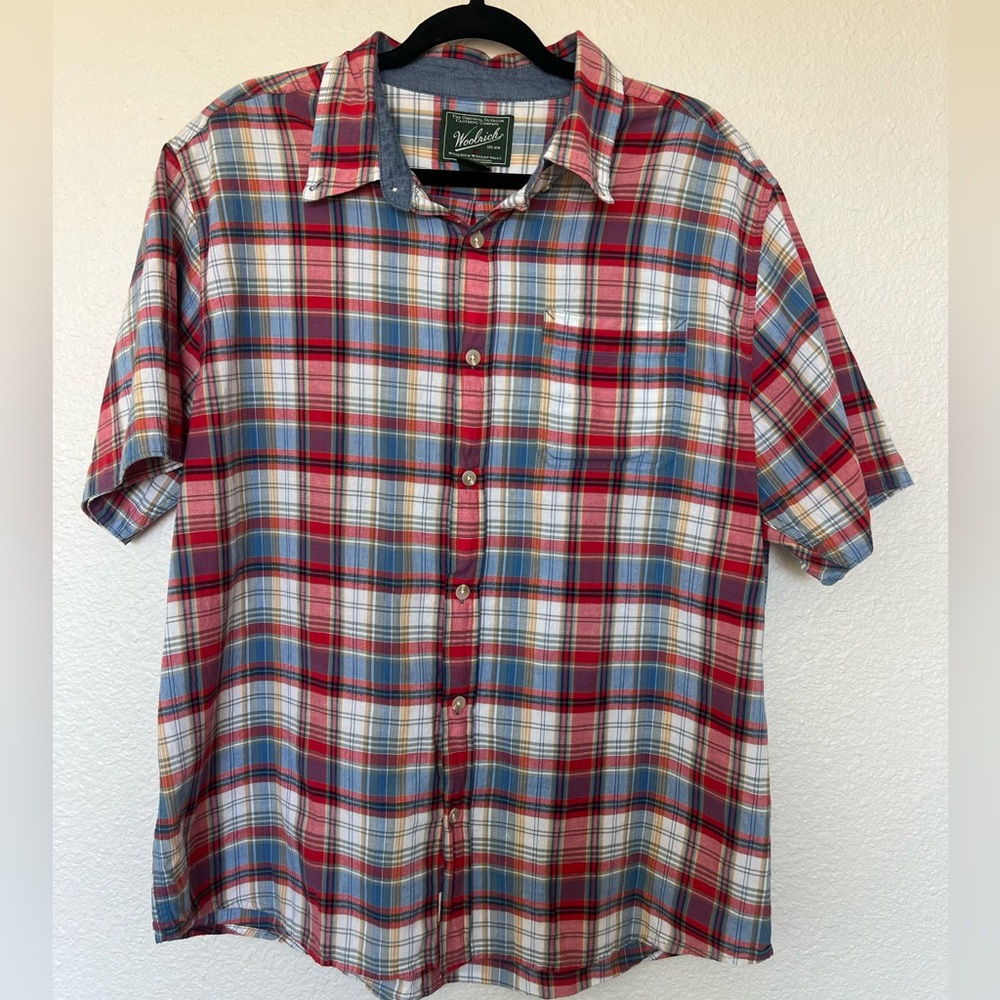 Woolrich Red, Blue & White Plaid Short-Sleeve Button-Up Shirt